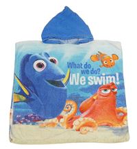 Modré froté osuškové pončo s Dory s Nemem a kapucí Disney