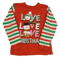Červeno-pruhované triko s vánočním motivem a nápisem