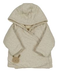 Béžová melírovaná zateplená propínací mikina s králíkem a kapucí Next