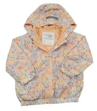 Bílo-barevná květovaná šusťáková lehce zateplená bunda s kapucí Nutmeg