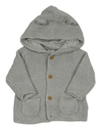 Šedý propínací svetr s kapucí s oušky Next