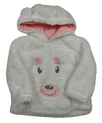 Bílá chlupatá mikina s medvědem a kapucí Ergee