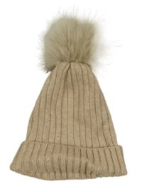 Béžová žebrovaná pletená čepice s bambulí Primark