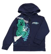 Tmavomodrá propínací mikina s Minecraft a kapucí Next