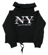 Černá crop mikina s nápisem a komínovým límcem Page One Young