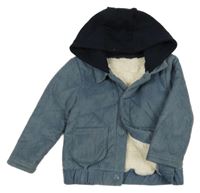 Modrošedá žebrovaná zateplená bunda s teplákovou kapucí Dunnes