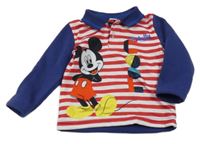 Červeno-bílo-tmavomodrá polo mikina s Mickeym a pruhy Disney
