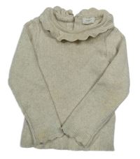 Béžový melírovaný žebrovaný svetr s límečkem Next