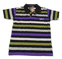 Nové - Černo-khaki-fialové pruhované polo tričko