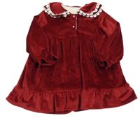 Vínové plyšové šaty s límečkem