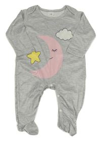 Šedý melírovaný overal s měsícem a mrakem