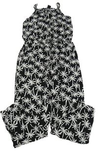 Černý lehký kalhotový overal s palmami Yigga