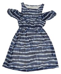 Tmavomodro-bílé batikované šifonové šaty s průstřihy Y.F.K.