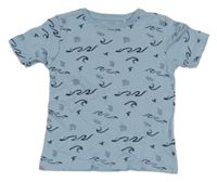 Světlemodré tričko s vlnami a surfaři Topolino