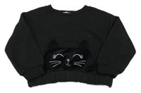 Černá mikina s kapsou s kočkou Primark