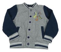 Šedo-tmavomodrá baseballová mikina s dinosaury Lupilu