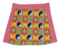 Růžovo-barevná kostkovaná plyšová sukně s obrázky