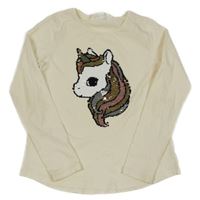 Smetanové triko s jednorožcem z překlápěcích flitrů H&M