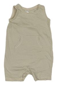 Béžovo-zelený pruhovaný bavlněný kraťasový overal H&M