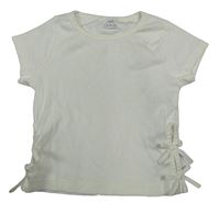 Smetanové žebrované crop tričko s mašlemi Zara