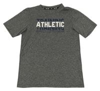 Tmavošedé melírované sportovní tričko s nápisem H&M