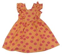 Oranžovo-růžové květované šaty s volánky Matalan