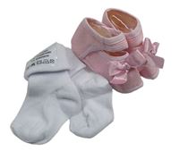 2 set - světlerůžové capáčky s mašlemi + bílé ponožky 