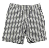 Bílo-tmavomodré pruhované lněné kraťasy Matalan