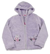 Lila chlupatá propínací mikina s jednorožci a kapucí zn. H&M