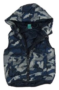 Tmavomodro-šedá šusťáková army vesta s kapucí Pep&Co