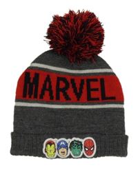 Šedo-červená pletená čepice s Marvel a bambulí Primark