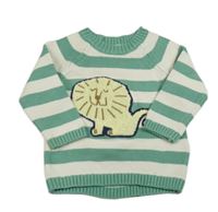 Bílo-zelený pruhovaný svetr s lvem M&S