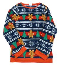 Modro-červené plyšové vánoční pyžamové triko 