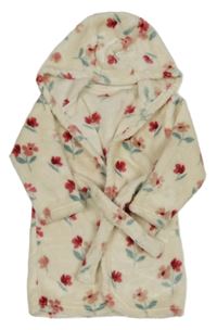 Smetanový květovaný plyšový župan s kapucí George
