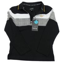 Nové - černo-bílý lehký svetr s pruhy a límečkem Firetrap