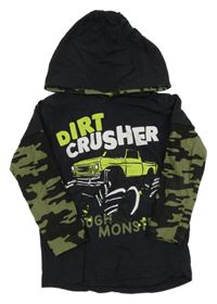 Černé triko s army rukávy a potiskem a kapucí Kiki&Koko