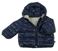 Tmavomodrá šusťáková prošívaná zateplená bunda s kapucí Benetton