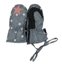 Modré šusťákové zateplené palcové rukavice s hvězdičkami 