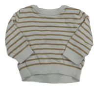 Bílo-hnědý pruhovaný lehký svetr kiabi