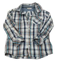 Bílo-tmavomodro-oranžová kostkovaná košile kids