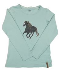 Světlemodré triko s koníkem z flitrů Yigga