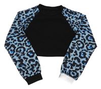 Černo-modré crop triko s leopardími rukávy shein