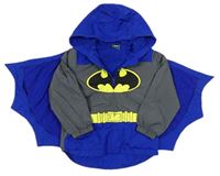 Tmavošedo-modrá šusťáková jarní bunda s kapucí a pláštěm - Batman George