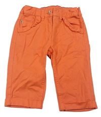 Oranžové plátěné capri kalhoty s volánky