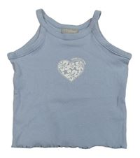 Světlemodrý žebrovaný crop top se srdcem Matalan