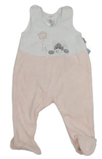 Bílo-růžové sametové dupačky s oslíkem 