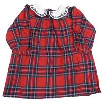 Červeno-tmavomodro-zelené kostkované šaty s límečkem zn. Primark