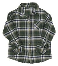 Khaki-bílo-tmavomodrá kostkovaná flanelová košile Matalan