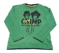 Zelené triko s opičkami a nápisy zn. Blue Seven