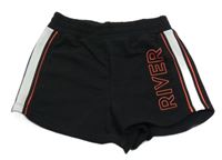 Černo-bílo-červené teplákové kraťasy s nápisem River Island